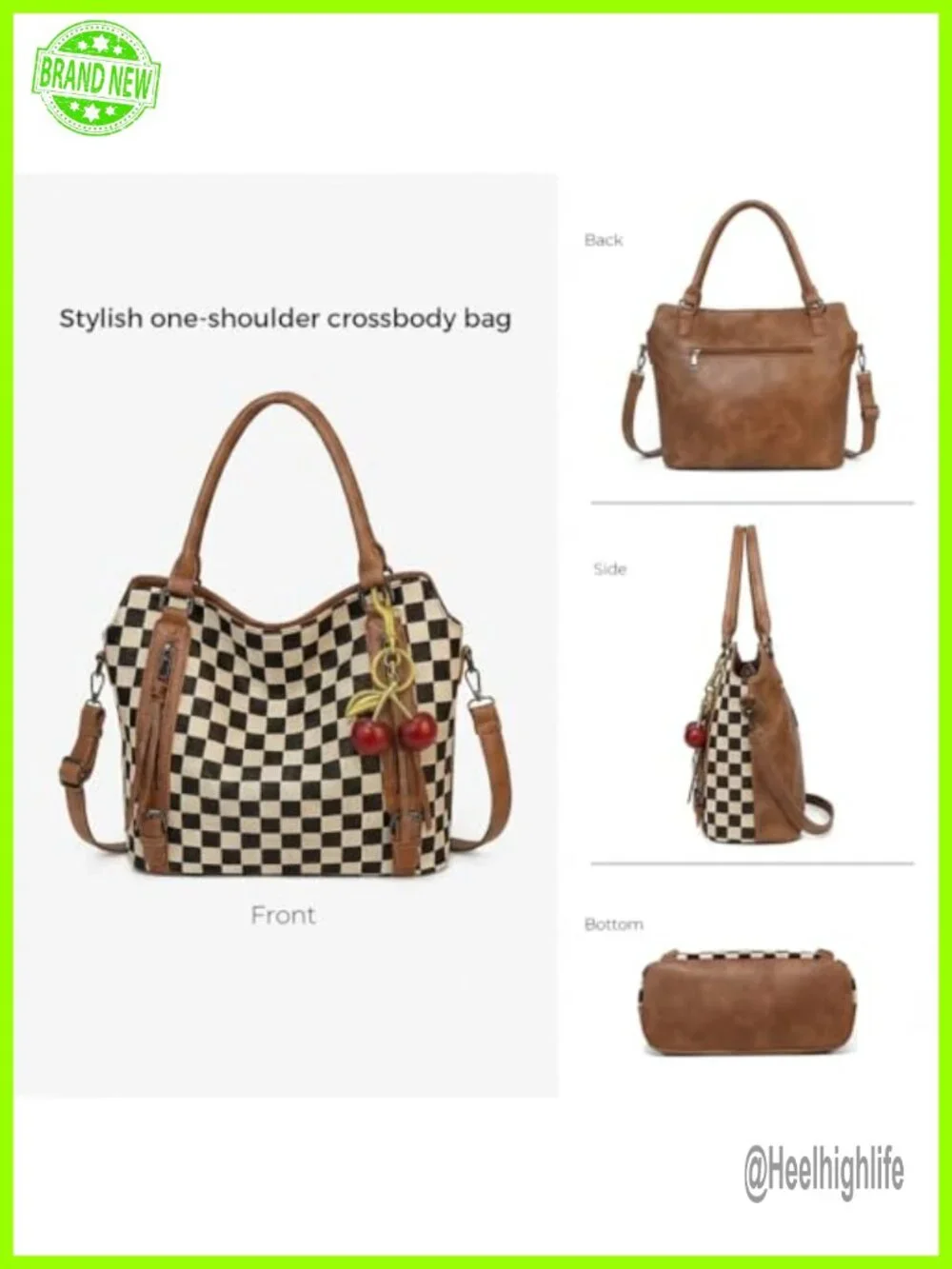 Large Checkered Tote Bag Satchel Purse with Wallet Vintage Top Handle Hobo